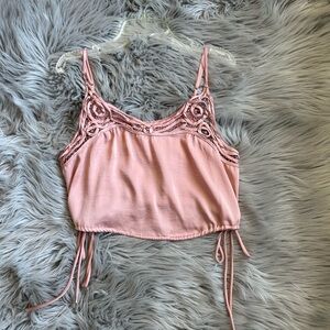 Delicate Blush Lace-Trim Cropped Camisole